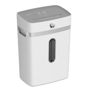 Papīra smalcinātājs HP OneShred 12CC daļiņu griezums P-4 12 lapu ietilpība 22 cm platums 23 L grozs 4×35 mm 65 dB Balts