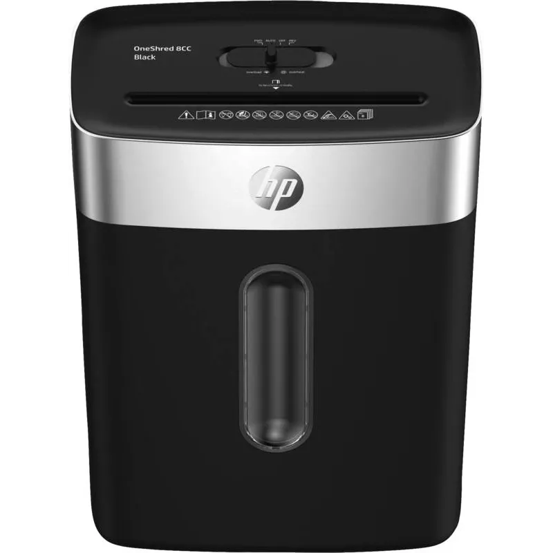 HP OneShred 8CC papīra smalcinātājs Daļiņu griezuma smalcināšana 68 dB 22 cm Melns