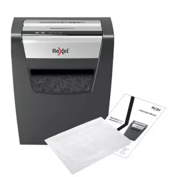 Papīra smalcinātājs REXEL Momentum X410 — daļiņu griezums P-4, 4 x 28 mm, 10 lapu ietilpība, 23 l grozs, pretiestrēgšanas mehānisms