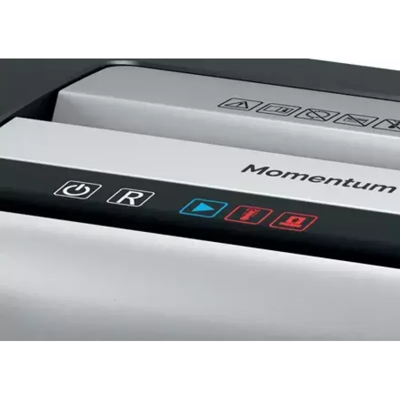 Papīra smalcinātājs REXEL Momentum X410 — daļiņu griezums P-4, 4 x 28 mm, 10 lapu ietilpība, 23 l grozs, pretiestrēgšanas mehānisms
