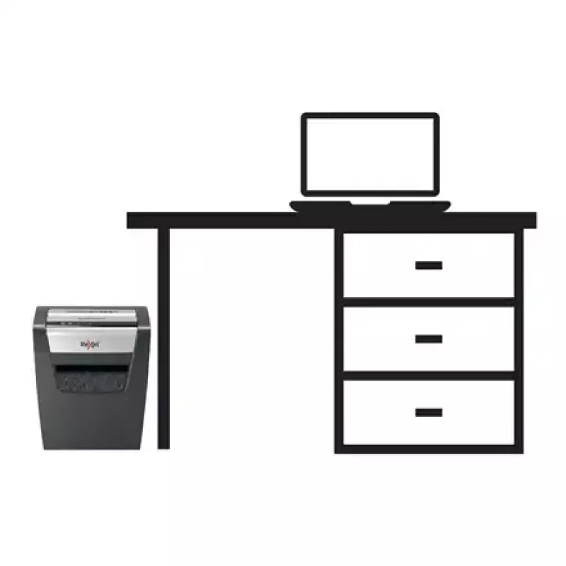 Papīra smalcinātājs REXEL Momentum X410 — daļiņu griezums P-4, 4 x 28 mm, 10 lapu ietilpība, 23 l grozs, pretiestrēgšanas mehānisms