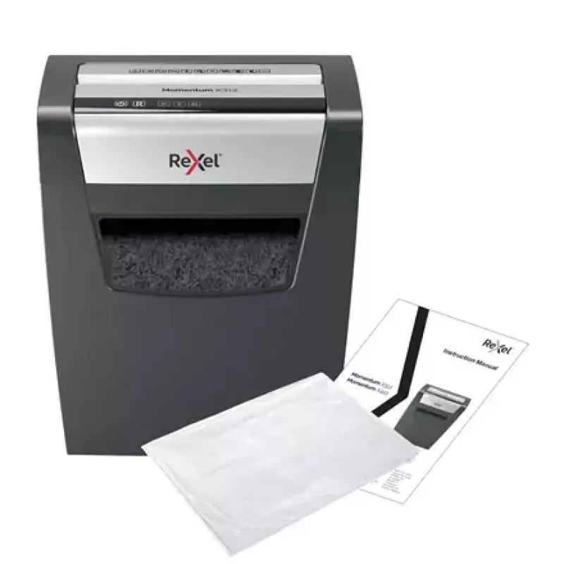 Papīra smalcinātājs REXEL Momentum X312 — daļiņu griešana P-3, 12 lapu ietilpība, 23 l tvertne, 5 x 42 mm