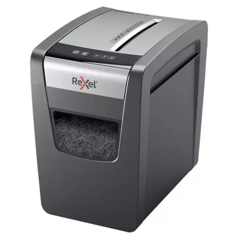 Smalkinātājs REXEL Momentum X312-SL — daļiņu griezums 5 x 42 mm, 12 lapu ietilpība, 23 L grozs, pogu vadība