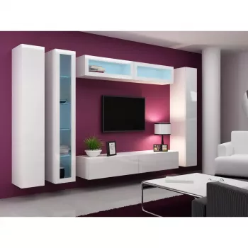 Stikla vitrīna Cama Meble VIGO 180, piestiprināma pie sienas, 1800×400×300 mm, balta/balti spīdīga