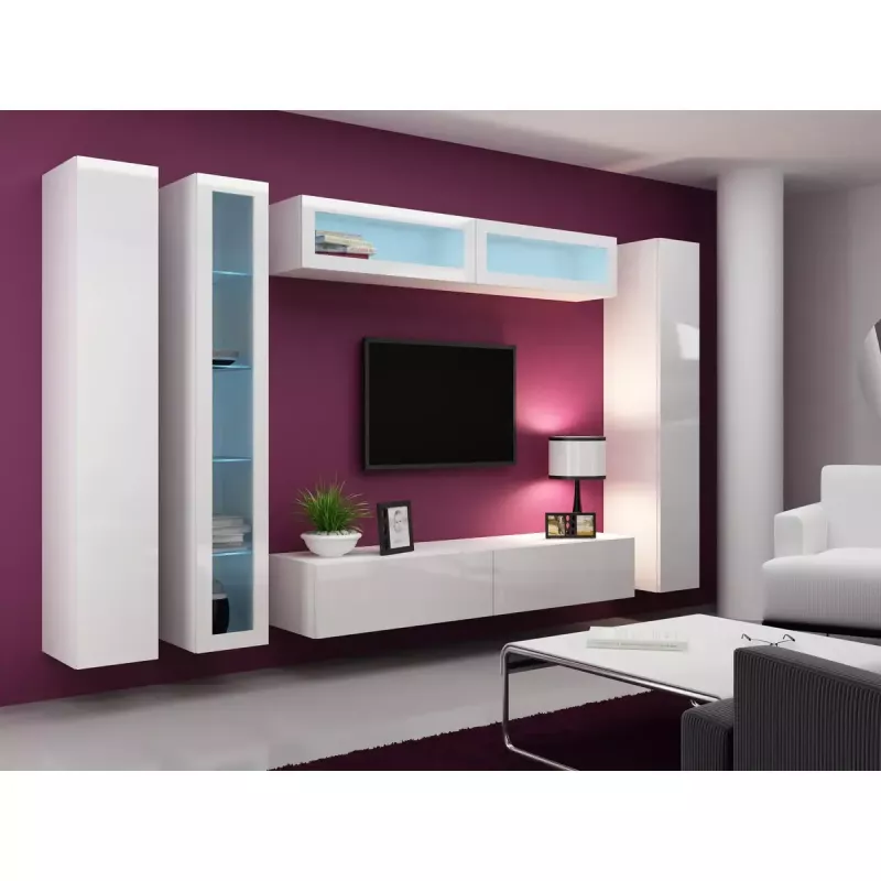 Stikla vitrīna Cama Meble VIGO 180, piestiprināma pie sienas, 1800×400×300 mm, balta/balti spīdīga