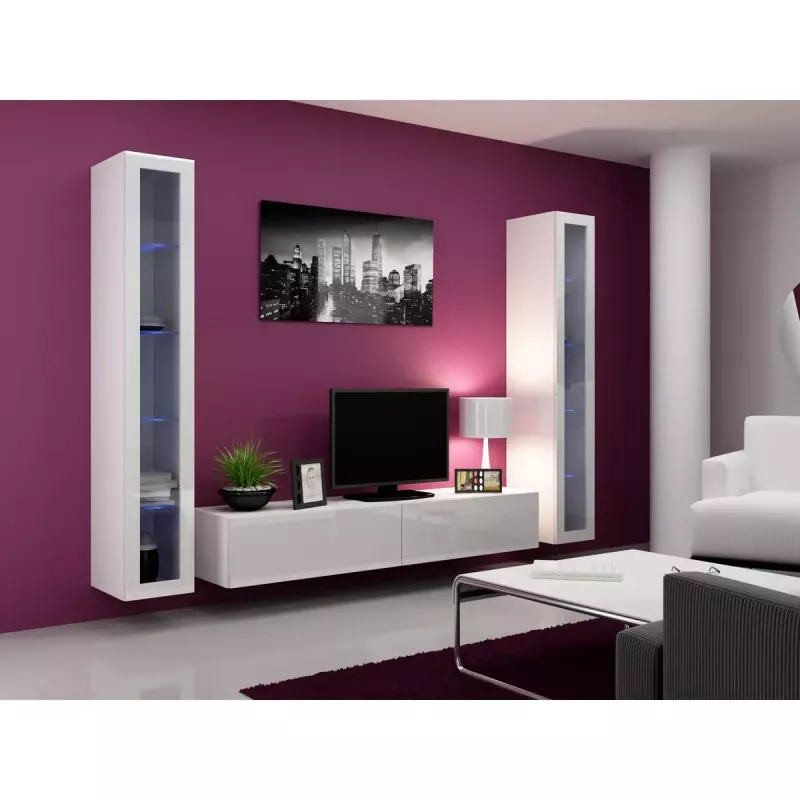 Stikla vitrīna Cama Meble VIGO 180, piestiprināma pie sienas, 1800×400×300 mm, balta/balti spīdīga