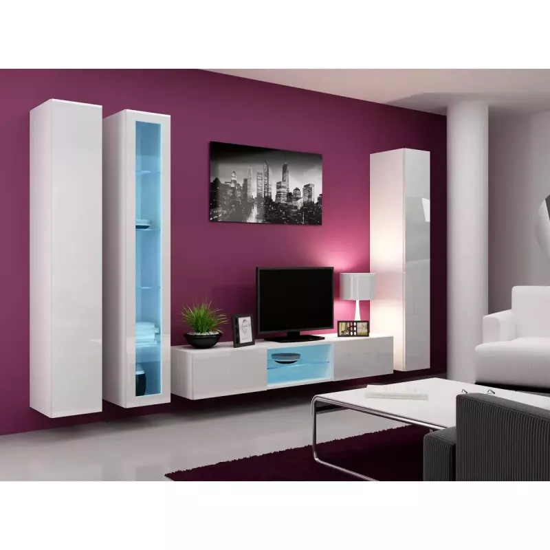 Stikla vitrīna Cama Meble VIGO 180, piestiprināma pie sienas, 1800×400×300 mm, balta/balti spīdīga