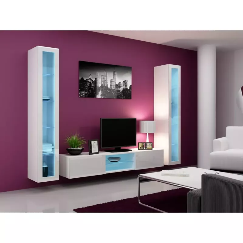 Stikla vitrīna Cama Meble VIGO 180, piestiprināma pie sienas, 1800×400×300 mm, balta/balti spīdīga