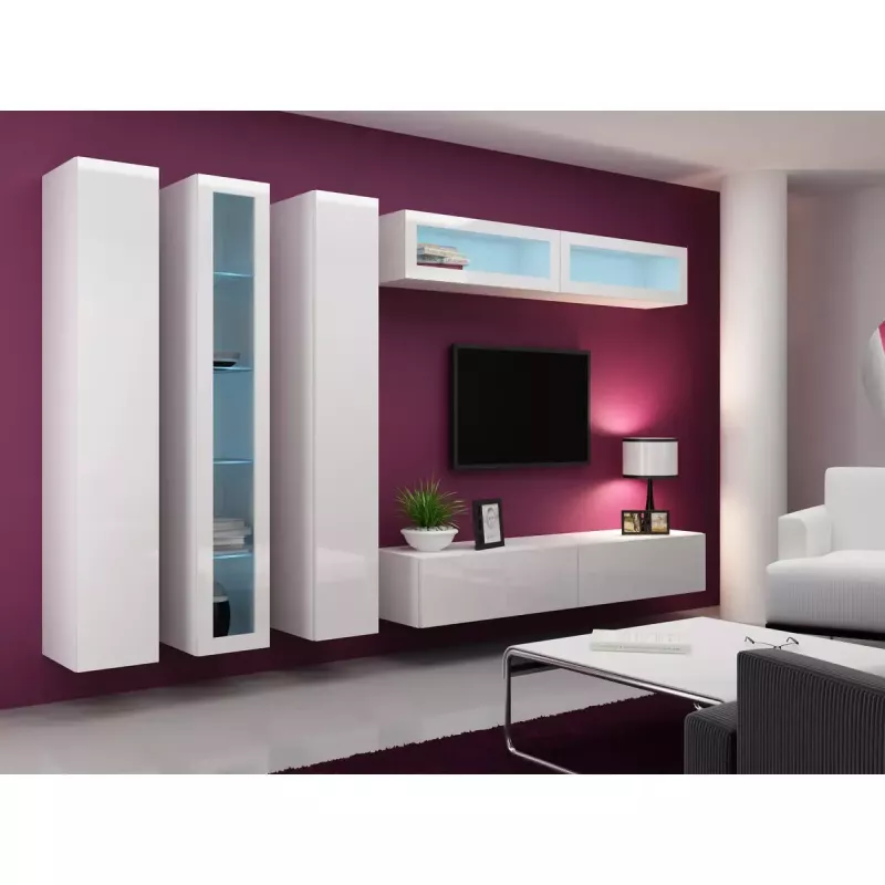 Stikla vitrīna Cama Meble VIGO 180, piestiprināma pie sienas, 1800×400×300 mm, balta/balti spīdīga