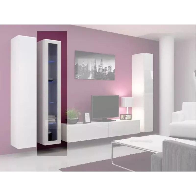 Stikla vitrīna Cama Meble VIGO 180, piestiprināma pie sienas, 1800×400×300 mm, balta/balti spīdīga