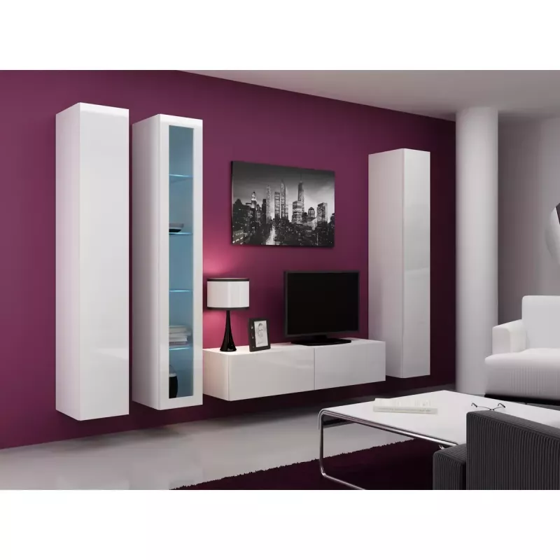 Stikla vitrīna Cama Meble VIGO 180, piestiprināma pie sienas, 1800×400×300 mm, balta/balti spīdīga