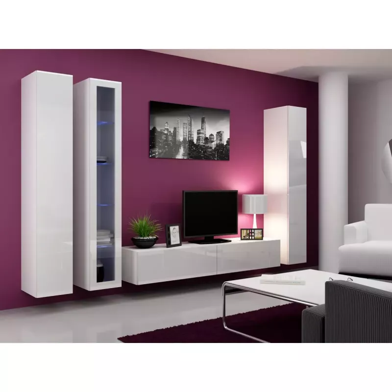 Stikla vitrīna Cama Meble VIGO 180, piestiprināma pie sienas, 1800×400×300 mm, balta/balti spīdīga