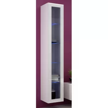 Stikla vitrīna Cama Meble VIGO 180, piestiprināma pie sienas, 1800×400×300 mm, balta/balti spīdīga