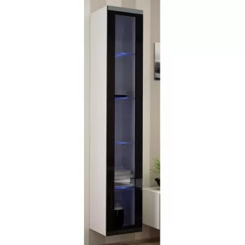 Stikla vitrīna cama meble VIGO 180 pie sienas stiprināma stikla vitrīna 1800×400×300 mm balta/melna glancēta