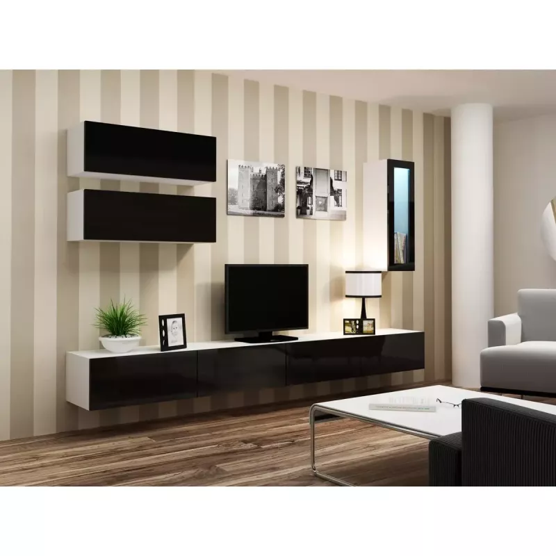 Vitrīnas skapis cama meble VIGO 90 — sienas stikla skapis 90×350×320 mm balts/melns spīdums