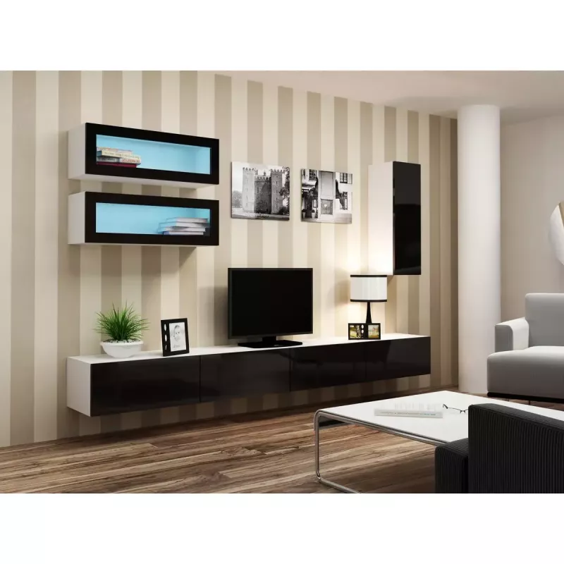 Vitrīnas skapis cama meble VIGO 90 — sienas stikla skapis 90×350×320 mm balts/melns spīdums