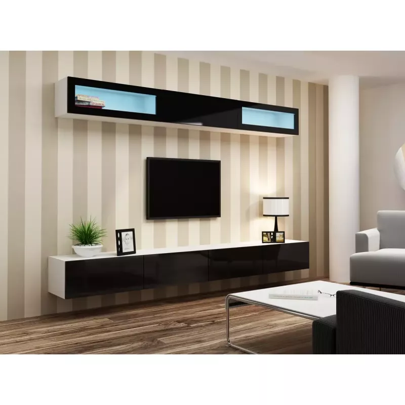 Vitrīnas skapis cama meble VIGO 90 — sienas stikla skapis 90×350×320 mm balts/melns spīdums
