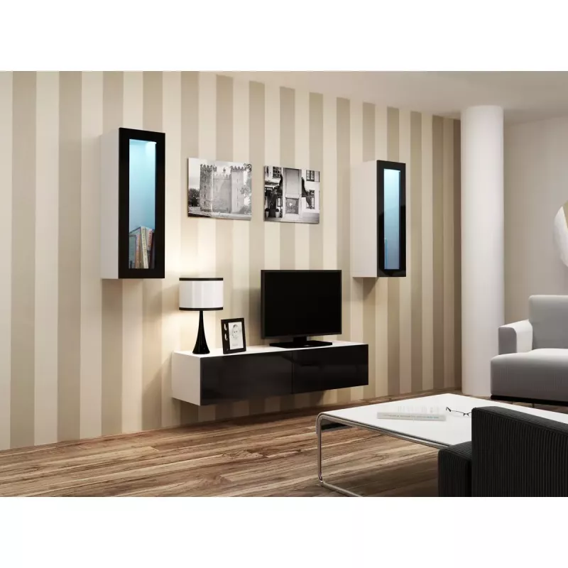 Vitrīnas skapis cama meble VIGO 90 — sienas stikla skapis 90×350×320 mm balts/melns spīdums