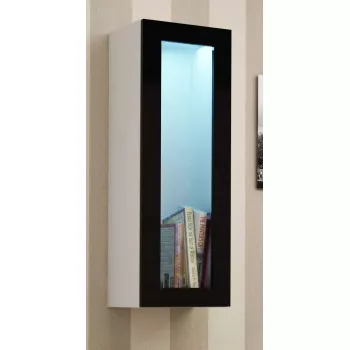 Vitrīnas skapis cama meble VIGO 90 — sienas stikla skapis 90×350×320 mm balts/melns spīdums