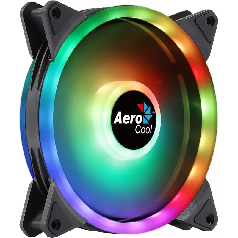 Aerocool DUO14 PC ventilators 14cm ARGB LED dubultā gredzena pretvibrācijas 6 kontaktu melns