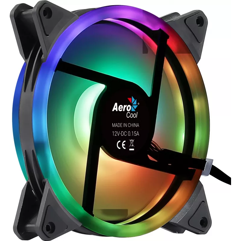 Aerocool DUO14 PC ventilators 14cm ARGB LED dubultā gredzena pretvibrācijas 6 kontaktu melns