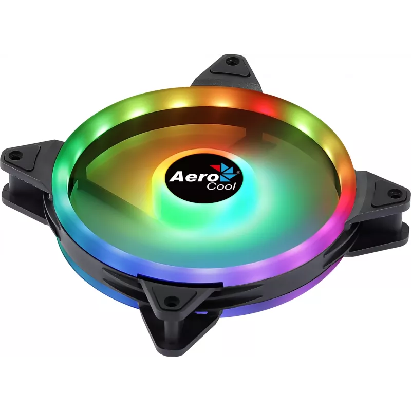 Aerocool DUO14 PC ventilators 14cm ARGB LED dubultā gredzena pretvibrācijas 6 kontaktu melns