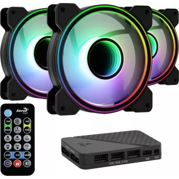 Aerocool MIRAGE12PRO Kit 3xFan PC 12cm ARGB 6 Pins Hub Silent Melns
