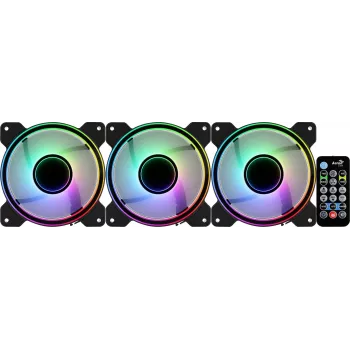 Aerocool MIRAGE12PRO Kit 3xFan PC 12cm ARGB 6 Pins Hub Silent Melns