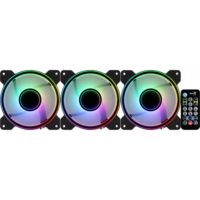 Aerocool MIRAGE12PRO Kit 3xFan PC 12cm ARGB 6 Pins Hub Silent Melns