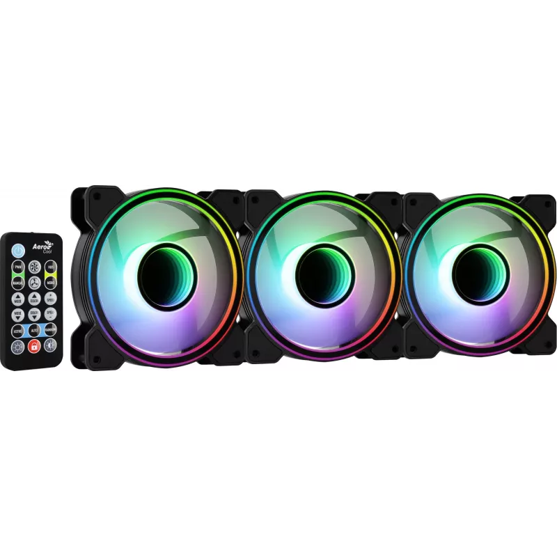Aerocool MIRAGE12PRO Kit 3xFan PC 12cm ARGB 6 Pins Hub Silent Melns