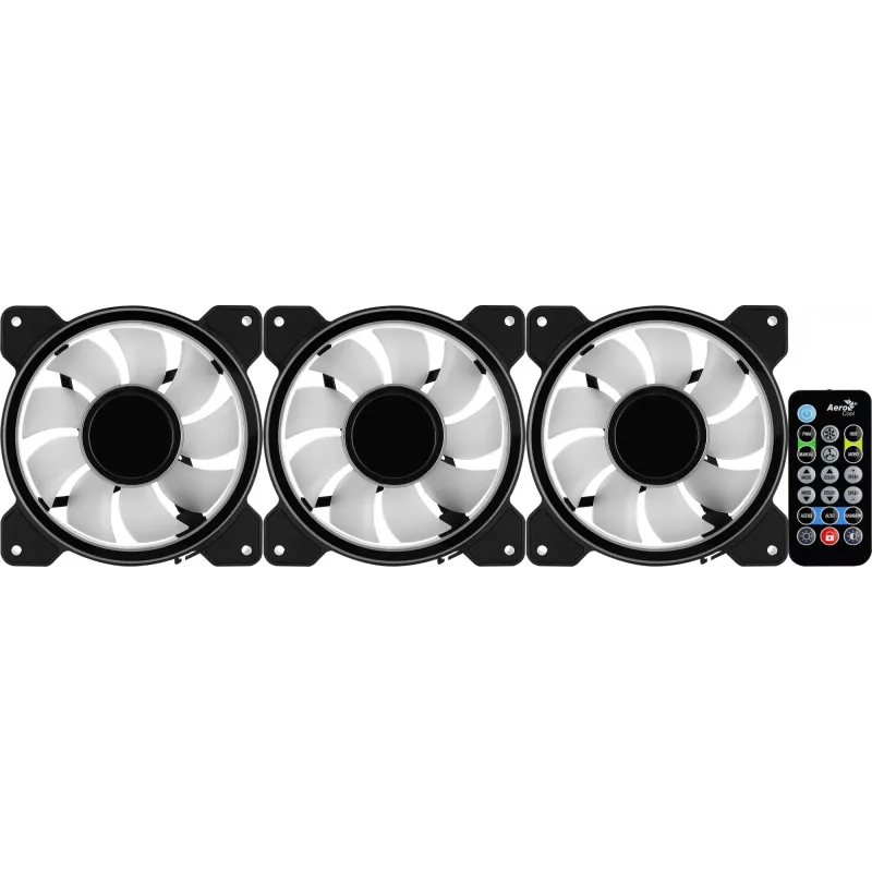 Aerocool MIRAGE12PRO Kit 3xFan PC 12cm ARGB 6 Pins Hub Silent Melns