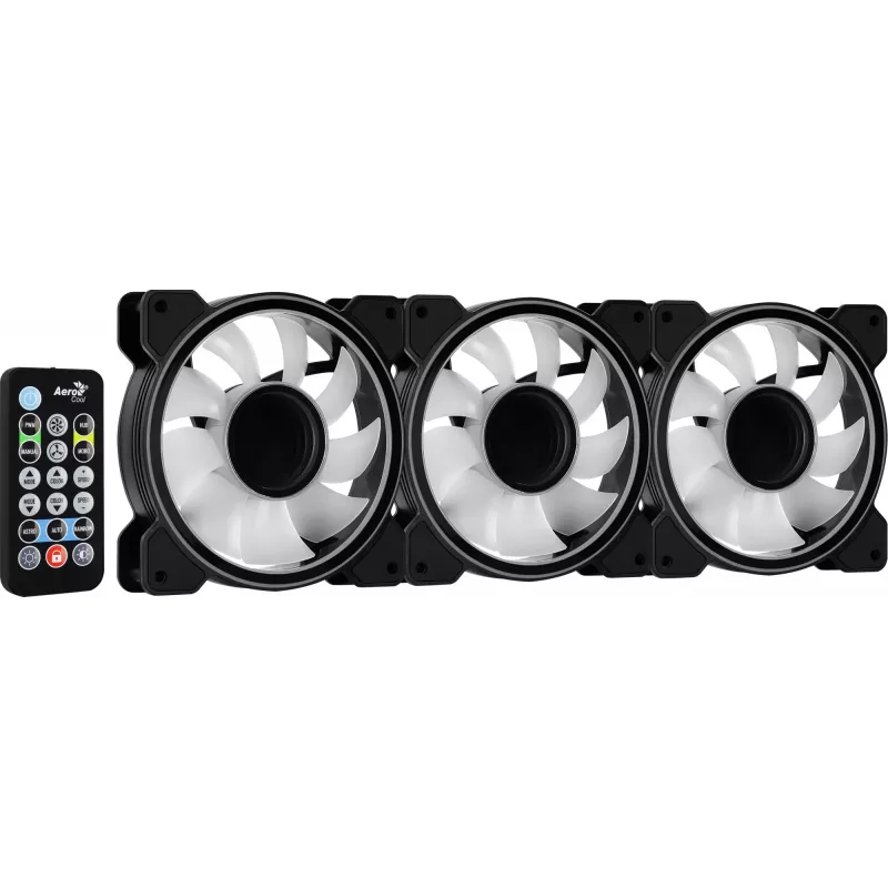 Aerocool MIRAGE12PRO Kit 3xFan PC 12cm ARGB 6 Pins Hub Silent Melns