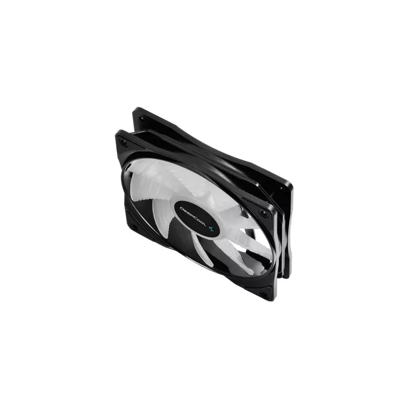 120 mm korpusa ventilators DeepCool RF120 — balts/melns, 120×25 mm, 4 kontaktu PWM, RGB LED, hidrodinamiskais gultnis