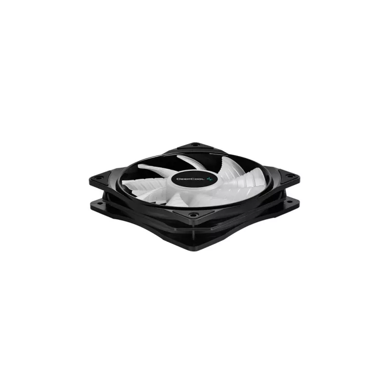 120 mm korpusa ventilators DeepCool RF120 — balts/melns, 120×25 mm, 4 kontaktu PWM, RGB LED, hidrodinamiskais gultnis