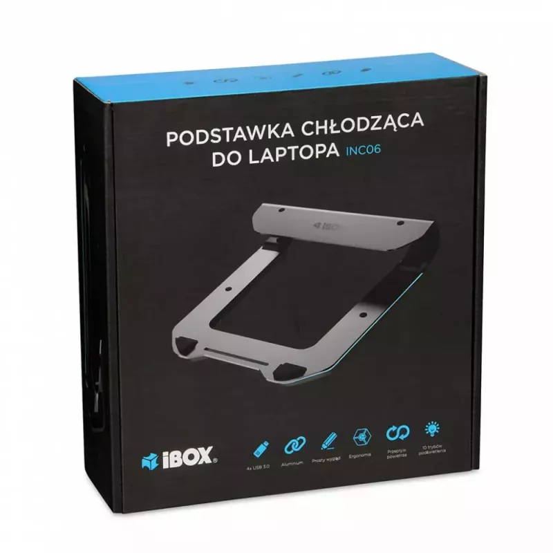Klēpjdatora dzesēšanas statīvs IBOX NC06 līdz 17,3 collām – alumīnija, regulējams augstums, 4 USB porti, klusie ventilatori