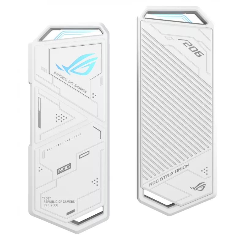 SSD korpuss ASUS ROG Strix Arion balta Edition — M.2 PCIe, USB Type-C 10 Gbit/s, viens nodalījums