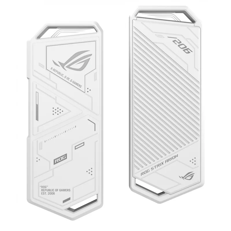 SSD korpuss ASUS ROG Strix Arion balta Edition — M.2 PCIe, USB Type-C 10 Gbit/s, viens nodalījums