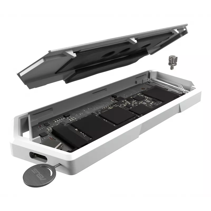 SSD korpuss ASUS ROG Strix Arion balta Edition — M.2 PCIe, USB Type-C 10 Gbit/s, viens nodalījums