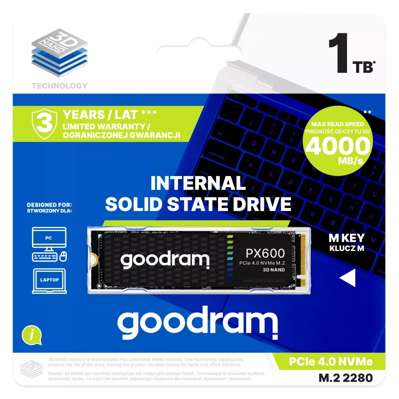 Goodram SSDPR-PX600-1K0-80 iekšējais cietvielu disks 1 TB M.2 PCI Express 4.0 NVMe 3D NAND