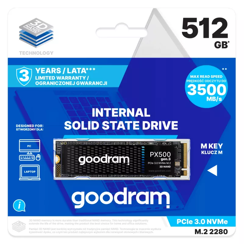 Goodram PX500 GEN.3 SSDPR-PX500-512-80-G3 iekšējais cietvielu disks 512 GB M.2 PCI Express 3.0 NVMe 3D NAND