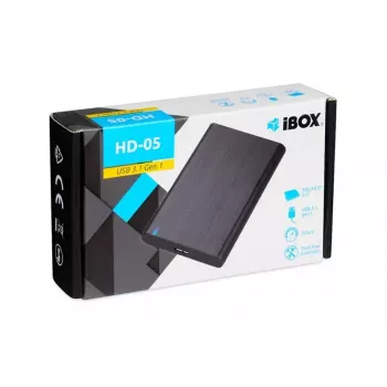HDD/SSD korpuss IBOX HD-05 Melns — 2,5 collu SATA III, USB 3.2 Gen 1 (5 Gbit/s), Micro-USB B, UASP, līdz 10 TB