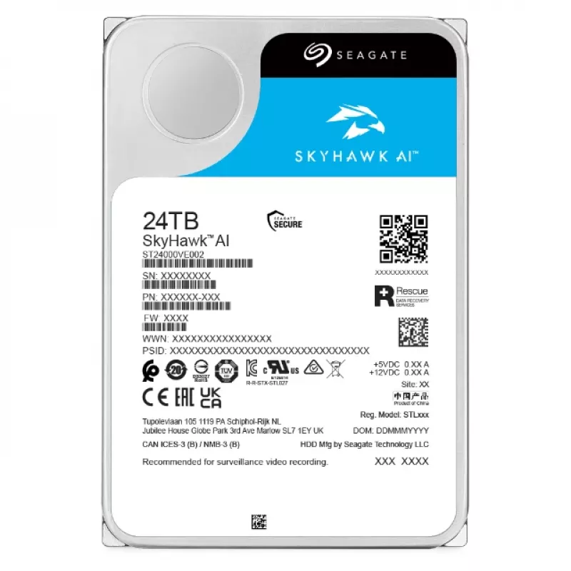 Seagate SkyHawk AI iekšējais cietais disks 24 TB 7200 RPM 512 MB 3.5 collu Serial ATA III