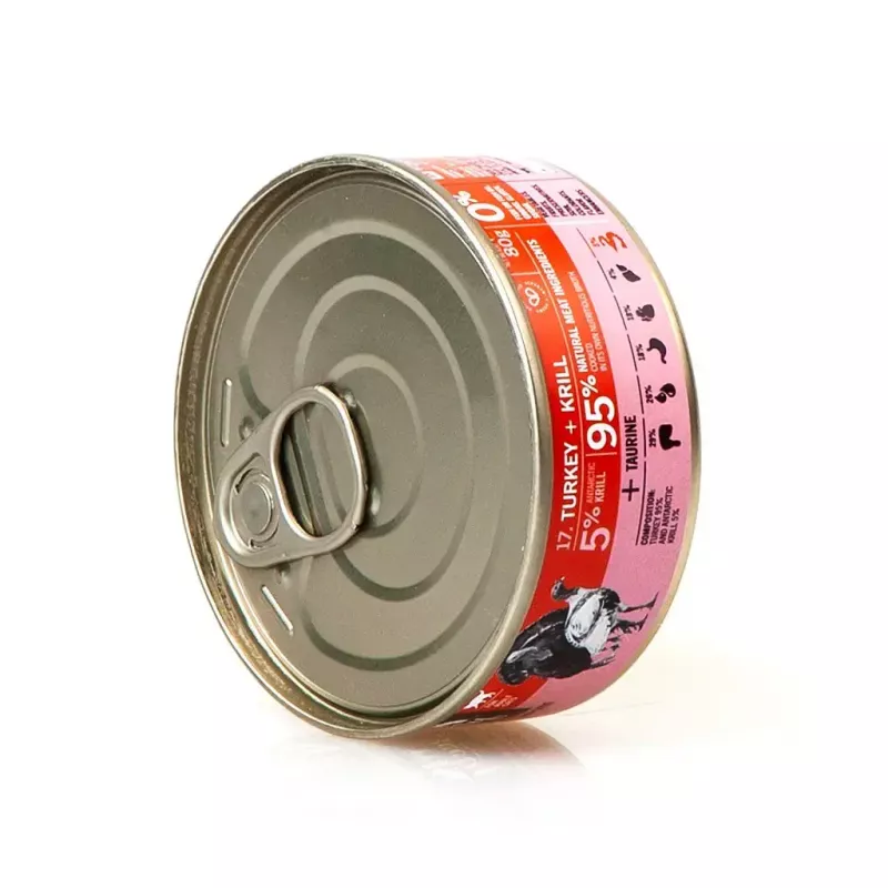 Mitrā kaķu barība 3coty Turkey with Krill 80 g — pilnvērtīga pieaugušu kaķu mitrā barība, 80 g bundža, olbaltumvielas 19%, tauki 7%