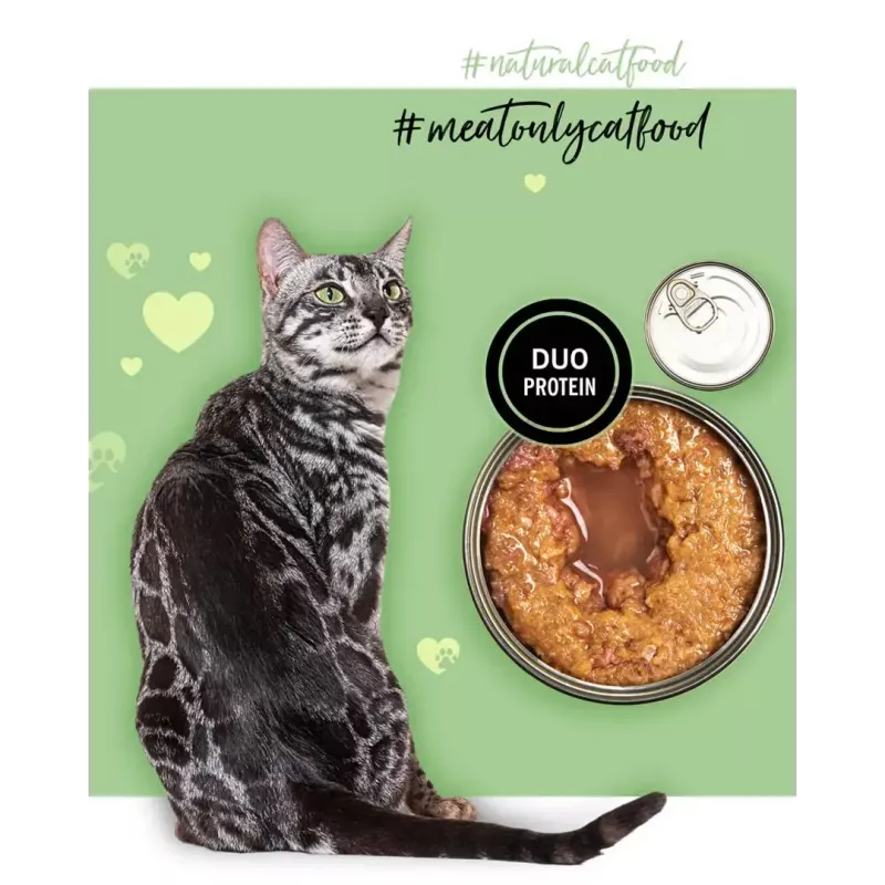 Mitrā kaķu barība 3coty Chicken with Goose 80 g kārba — pilnvērtīga barība pieaugušiem kaķiem, 19% olbaltumvielu, 12% tauku