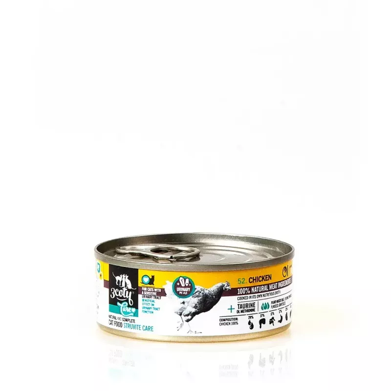Mitrā kaķu barība 3coty Chicken Struvite care 80 g — mitrās barības paciņa, pieaugušiem kaķiem, vista, pilnvērtīga barība