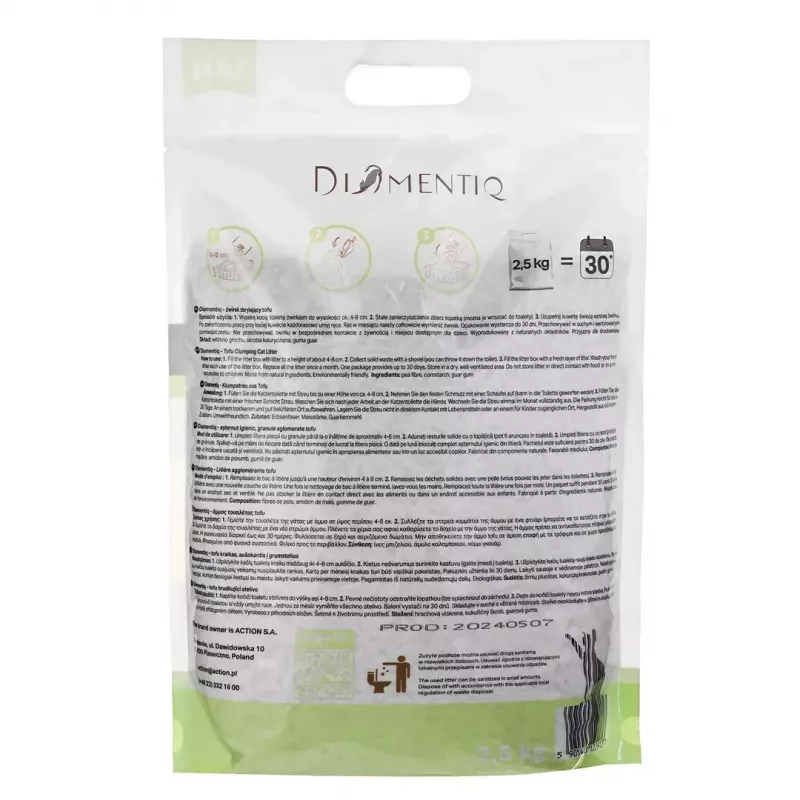 Biodgradējams tofu kaķu pakaišu, DIAMENTIQ Matcha Ultra, zirņu šķiedra, bez putekļiem, 2.5 kg