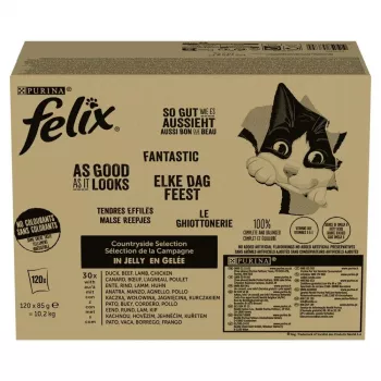 Mitrā kaķu barība Purina Nestlé PURINA Felix Countryside Selection multipaka 120×85 g maisiņi, pieaugušiem kaķiem, jauktas garšas, bez lipekļa