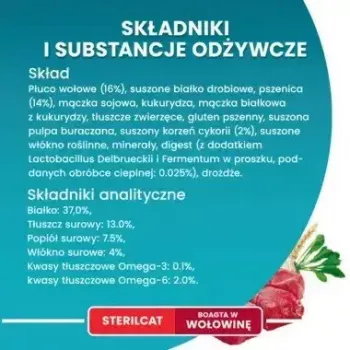 Sausā kaķu barība Purina Nestlé One Sterilcat Beef 9,75 kg — pieaugušiem sterilizētiem kaķiem, 37% olbaltumvielu
