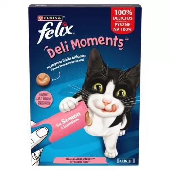 Mitrie kaķu gardumi Purina Felix Deli Moments lasis pasta 4 x 10 g tūbiņas