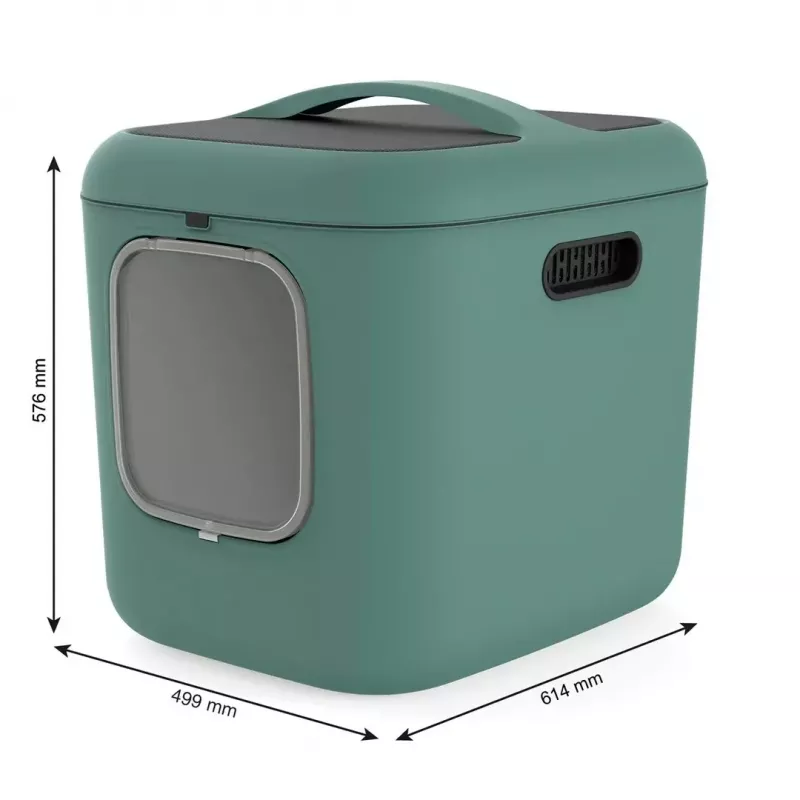 Kaķu tualete rotho Biala XL zaļa Easy Clean Design — liela plastmasas kaķu tualete, 499×576×614 mm, oglekļa filtrs, pakarināšanas caurums